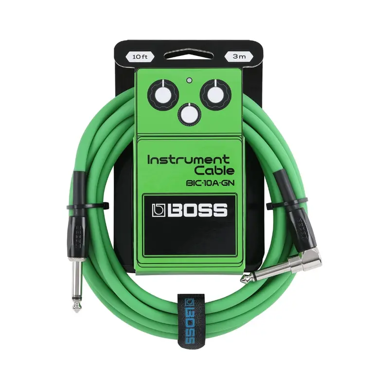Boss As Series 10-Foot Straight-To-Angle 1/4″ Instrument Cable – Green 1
