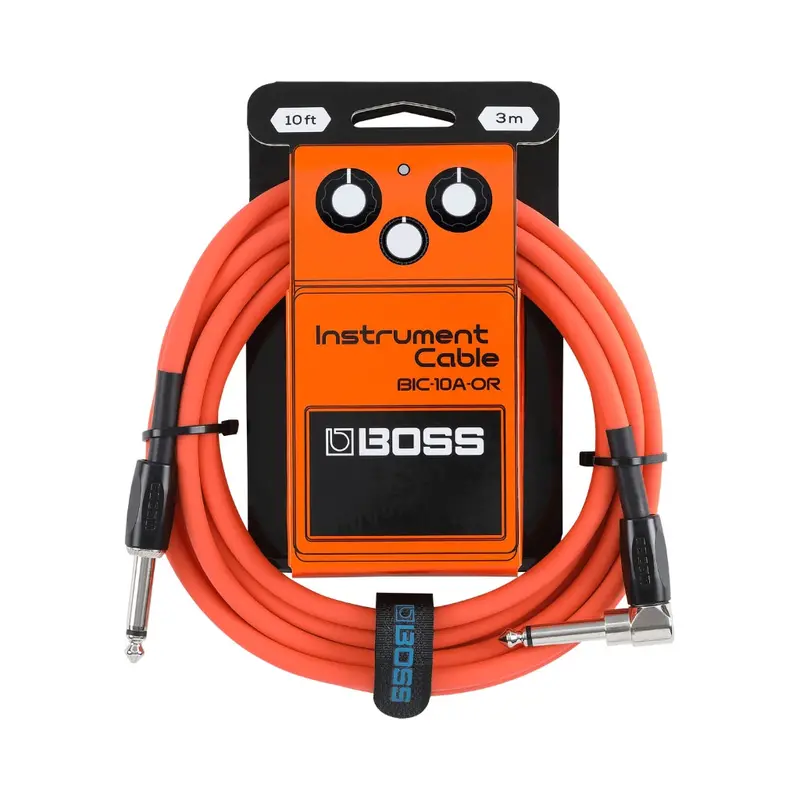 Boss As Series 10-Foot Straight-To-Angle 1/4″ Instrument Cable – Orange 1