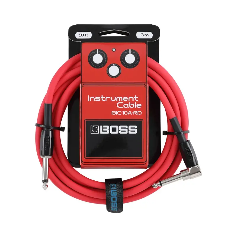 Boss As Series 10-Foot Straight-To-Angle 1/4″ Instrument Cable – Red 1