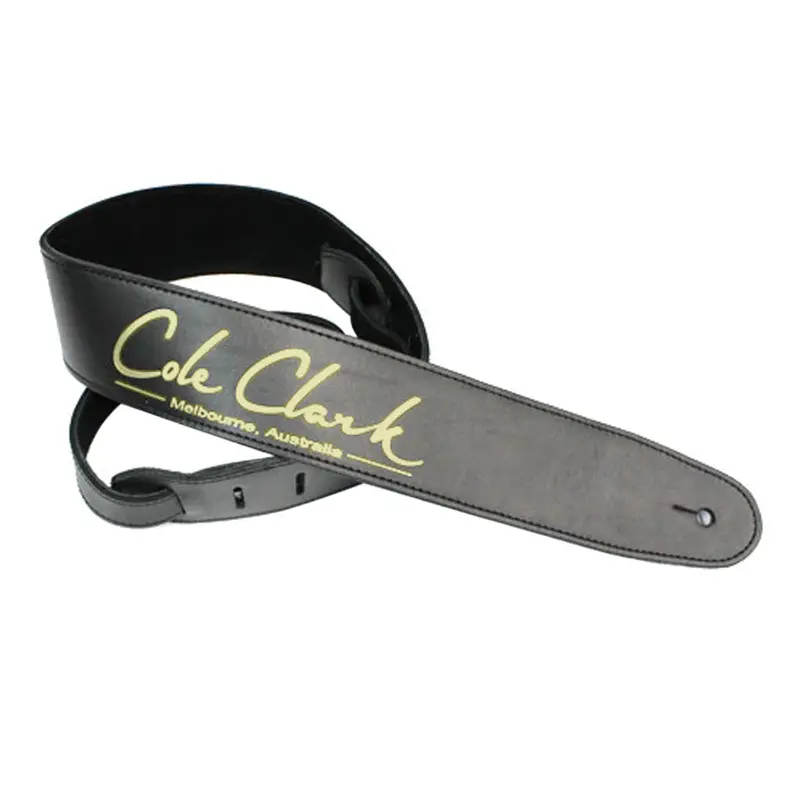 Cole Clark Black 2.5" Premium Leather Guitar Strap With Gold Hardware 1