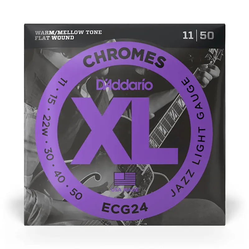 D'Addario Ecg24 Electric Guitar Strings – Chrome Flatwound, Jazz Light, 11–50 1