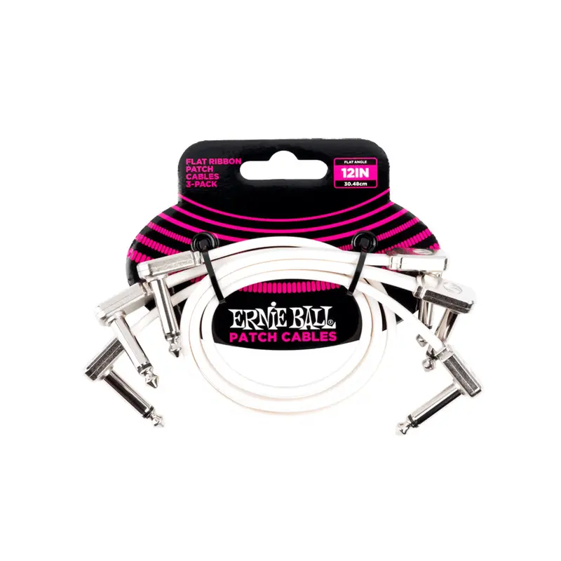 Ernie Ball 12-Inch White Flat Ribbon Patch Cables – 3-Pack 1