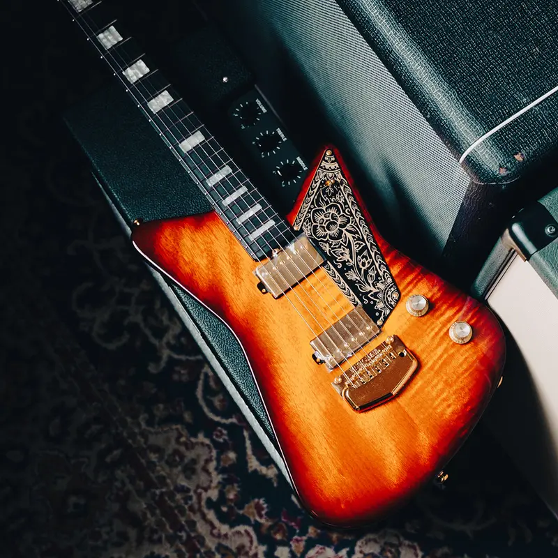 Ernie Ball Music Man Mariposa Electric Guitar – Sahara Sunset With Gold Hardware 1