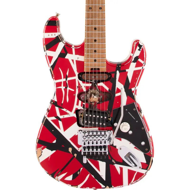 Evh Striped Series Frankie Relic Electric Guitar – Red And Black Stripes With Maple Fingerboard 1
