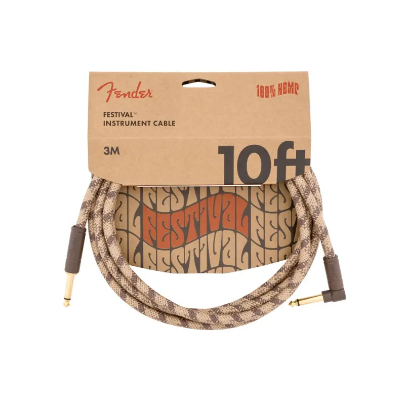 Fender 10-Foot Angled Festival Instrument Cable – Pure Hemp With Brown Stripe 1