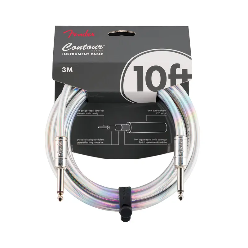 Fender Contour 10-Foot Instrument Cable – Iridescent Braided Shielded Cord 1