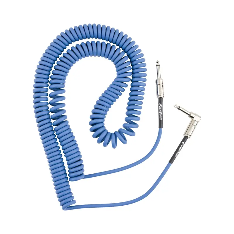 Fender Contour Series 30Ft Coiled Instrument Cable – Lake Placid Blue, Straight-To-Angle Design 1