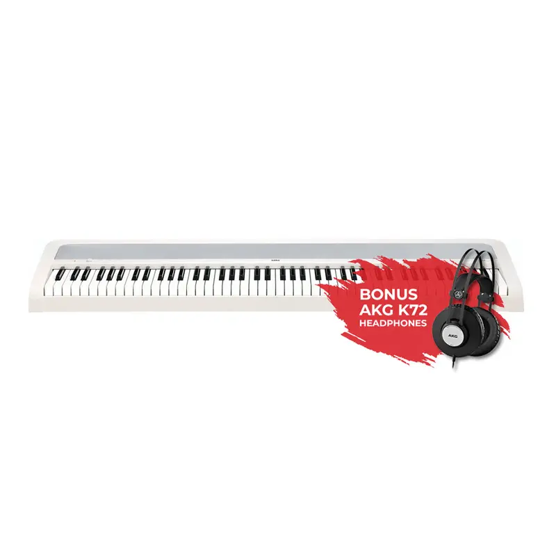 Korg B2 Digital Piano – 88-Key Weighted Action, White + Akg K-72 Headphones 1