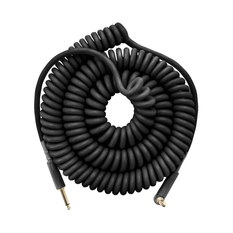Mxr 30-Foot Coiled Instrument Cable – Black, Right-Angle To Straight Termination 1