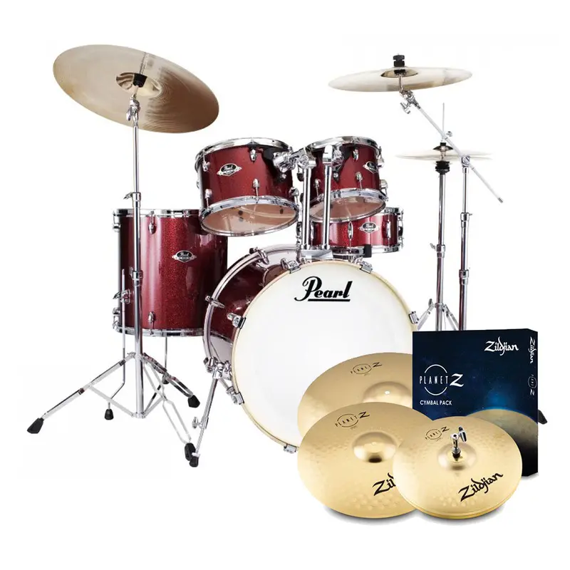 Pearl Export Exx Fusion 22" Drum Kit With Zildjian Cymbals – Black Cherry Glitter 1