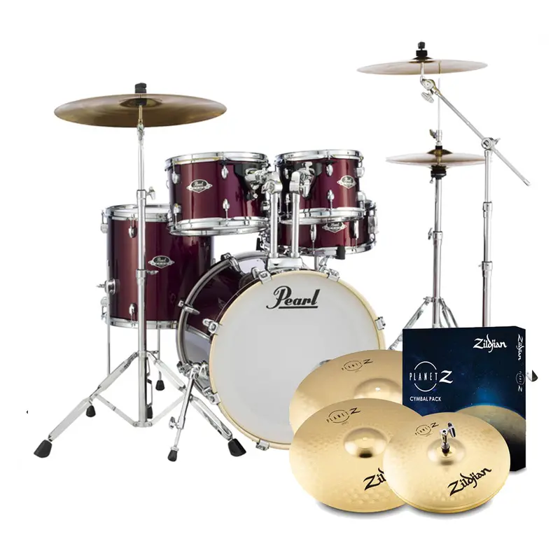 Pearl Export Exx Fusion Plus 22" Drum Kit With Zildjian Cymbals – Burgundy Finish 1