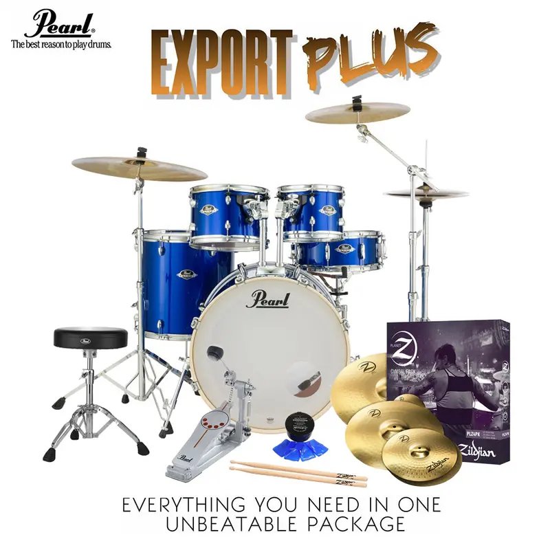 Pearl Export Exx Fusion Plus 22" Drum Kit With Zildjian Cymbals – High Voltage Blue 1
