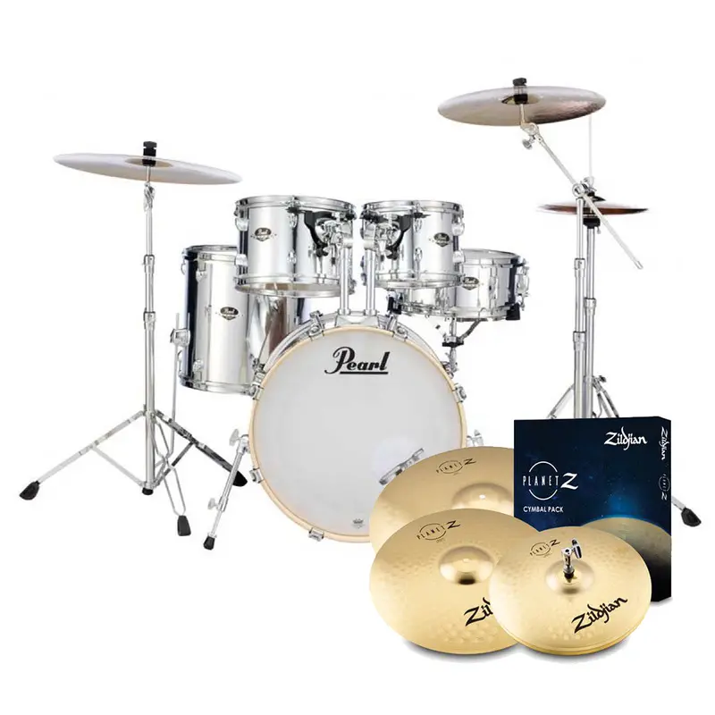 Pearl Export Exx Fusion Plus 22" Drum Kit With Zildjian Cymbals – Mirror Chrome 1