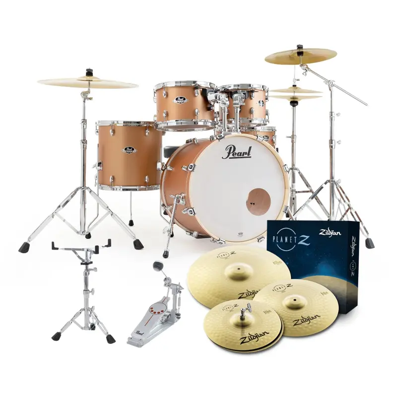 Pearl Export Exx Fusion Plus 22-Inch Drum Kit Bundle – Aztec Gold With Zildjian Cymbals & Hardware 1