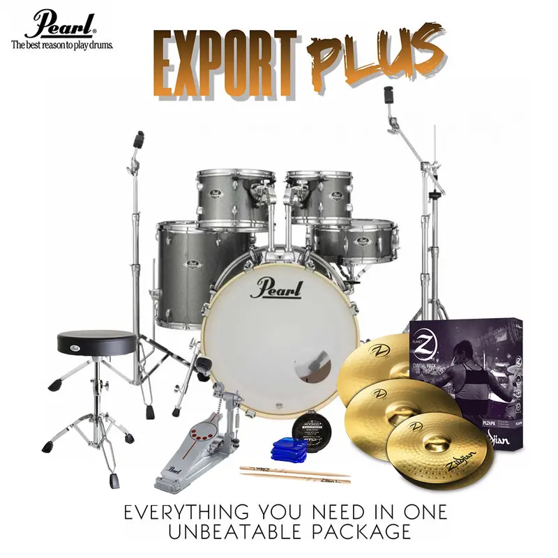 Pearl Export Exx Fusion Plus 22-Inch Drum Kit Package – Grindstone Sparkle (Includes Zildjian Cymbals & Hardware) 1