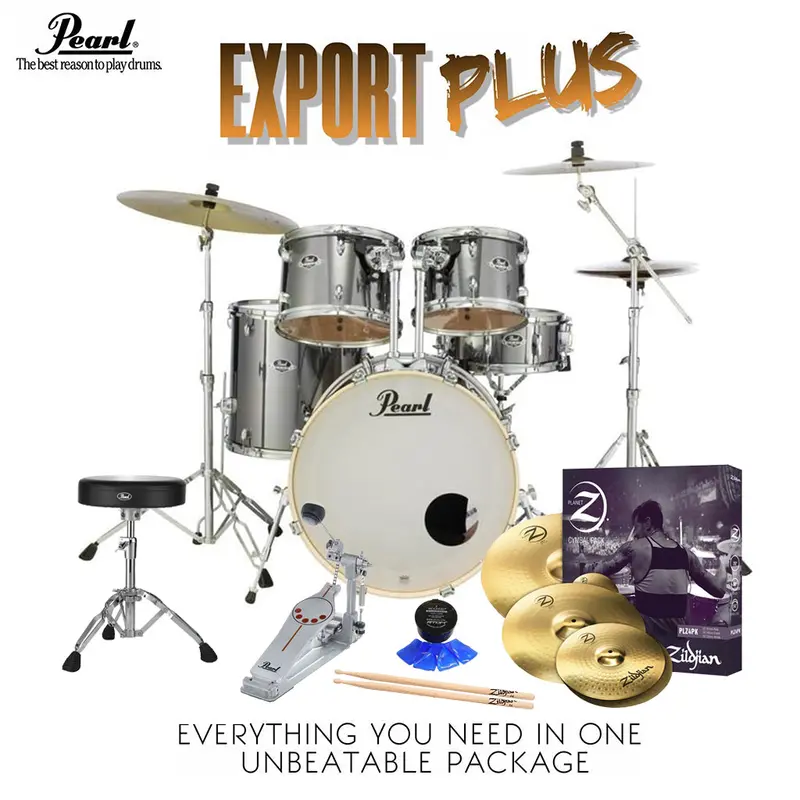 Pearl Export Exx Fusion Plus Drum Set — 22" Configuration With Zildjian Cymbals & Hardware In Smokey Chrome 1