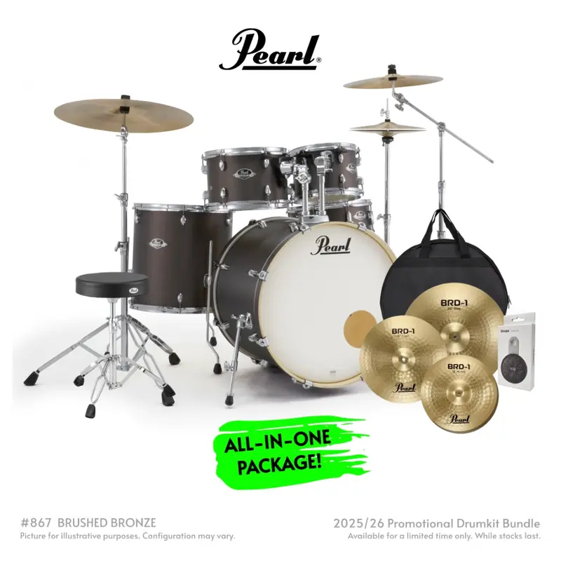 Pearl Export Plus 5-Piece 22" Fusion Drum Kit With Pearl Cymbals – Brushed Bronze Finish 1