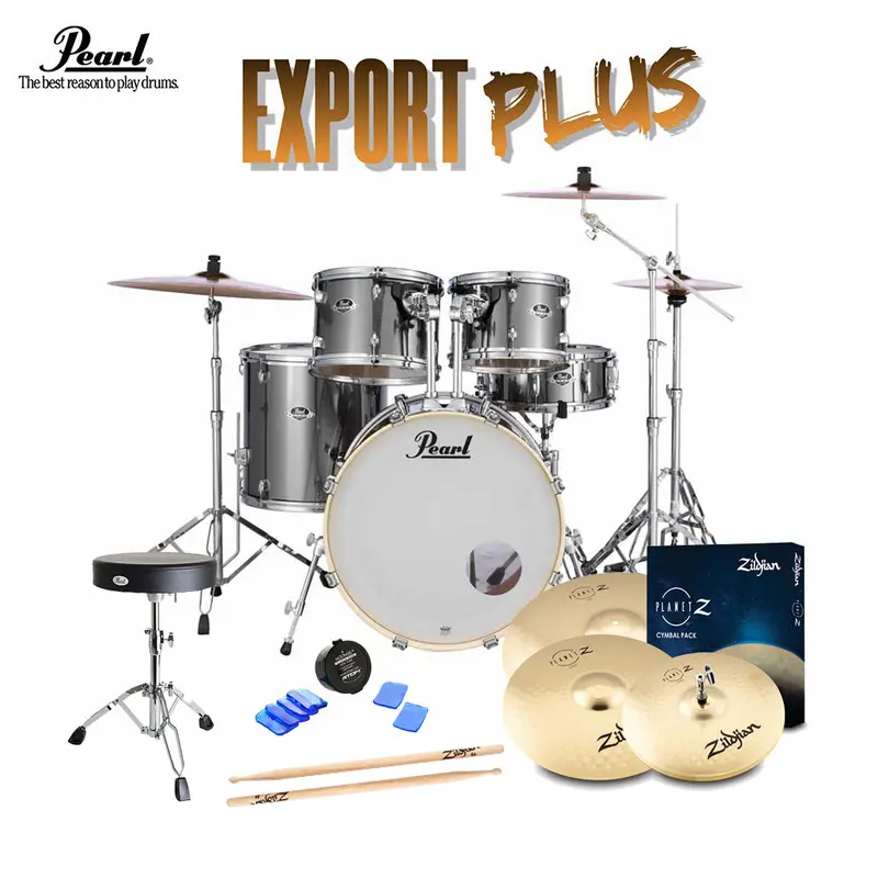 Pearl Exx 20" Fusion Drum Set Featuring Zildjian Cymbals & Hardware – Smokey Chrome 1