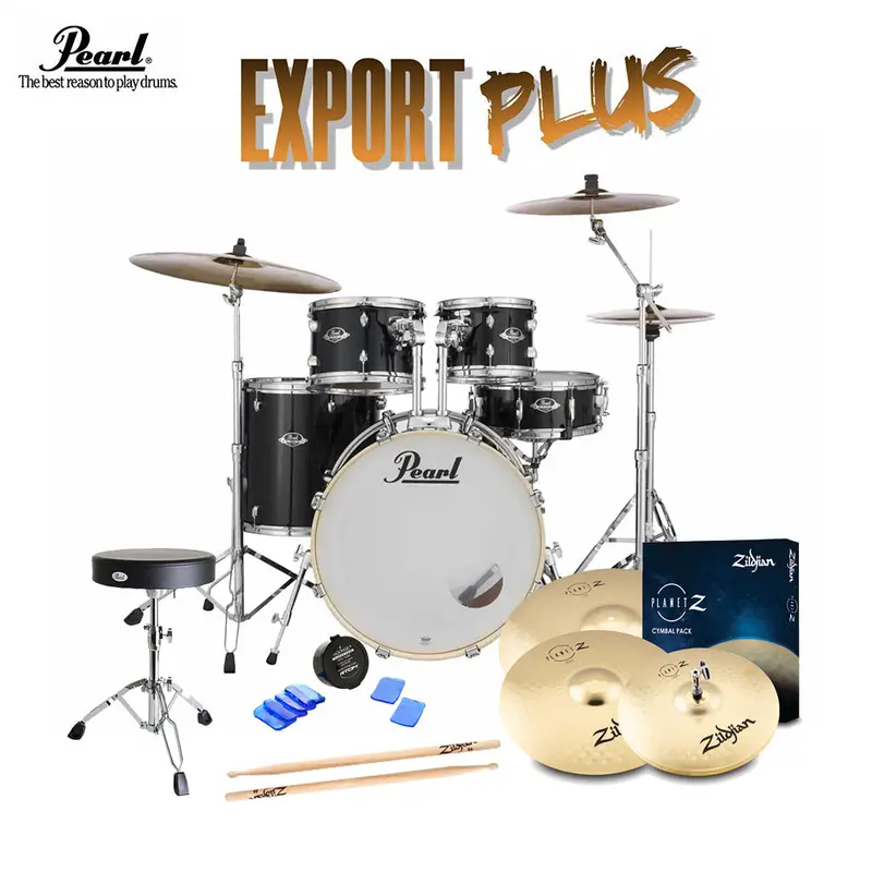 Pearl Exx 20-Inch Fusion Drum Kit With Zildjian Cymbals & Hardware – Jet Black Finish 1