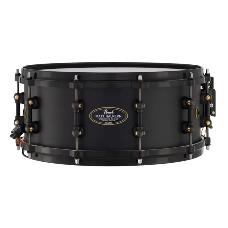 Pearl Matt Halpern 14" X 6" Signature Snare Drum – Black On Brass Finish 1