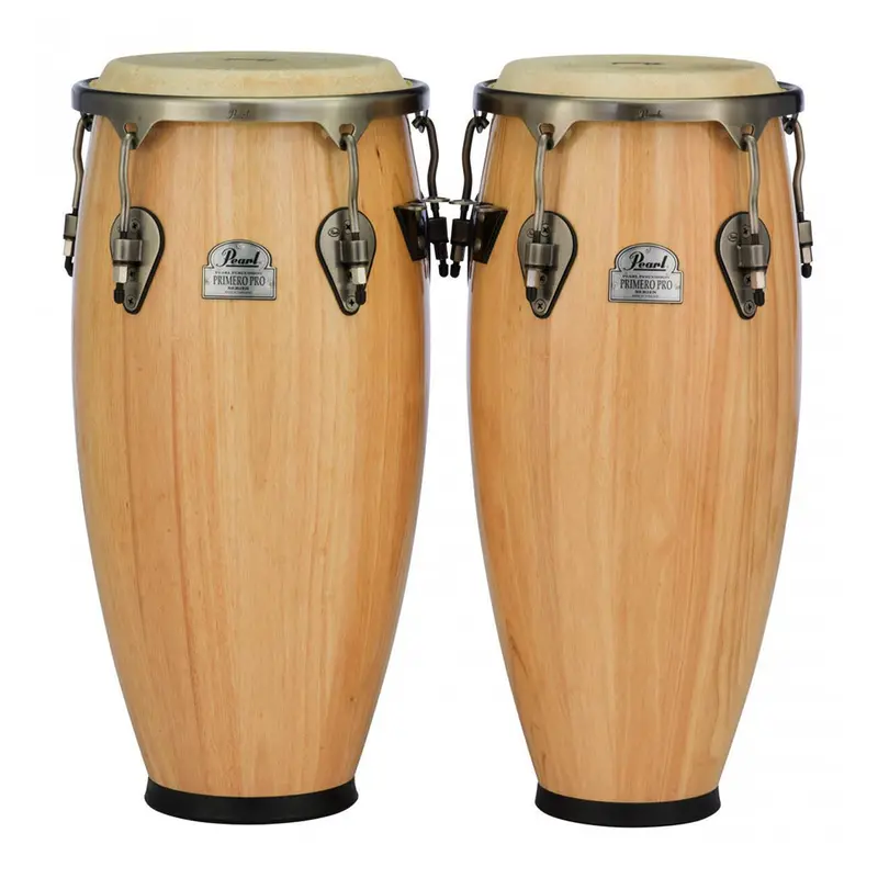 Pearl Primero Pro Wood Conga Set – 10" & 11" With Matching Stands, Natural Finish 1