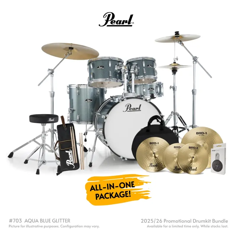 Pearl Roadshow-Plus 5-Piece 20-Inch Drum Kit With Brd-1 Cymbals – Aqua Blue Glitter Finish 1