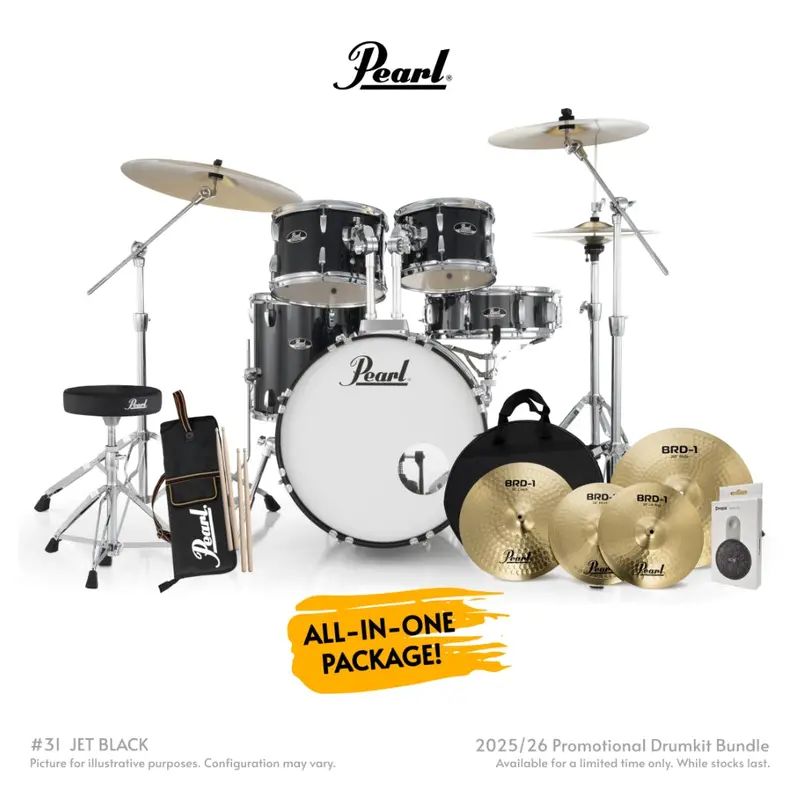 Pearl Roadshow-Plus 5-Piece 20-Inch Drum Kit With Brd-1 Cymbals – Jet Black Finish 1