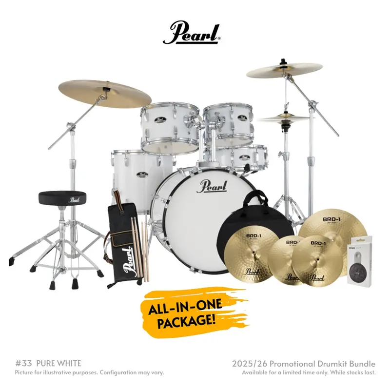 Pearl Roadshow-Plus 5-Piece 20-Inch Drum Kit With Brd-1 Cymbals – Pure White Finish 1