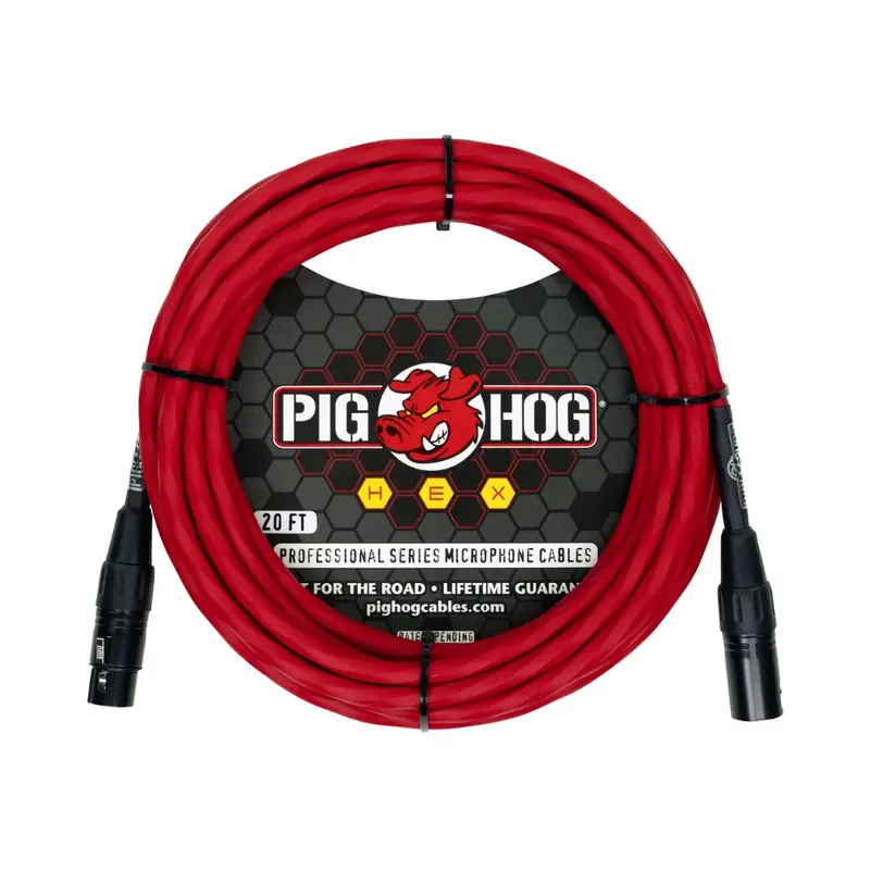 Pig Hog Hex Series Mic Cable – Candy Apple Red, 20 Ft 1