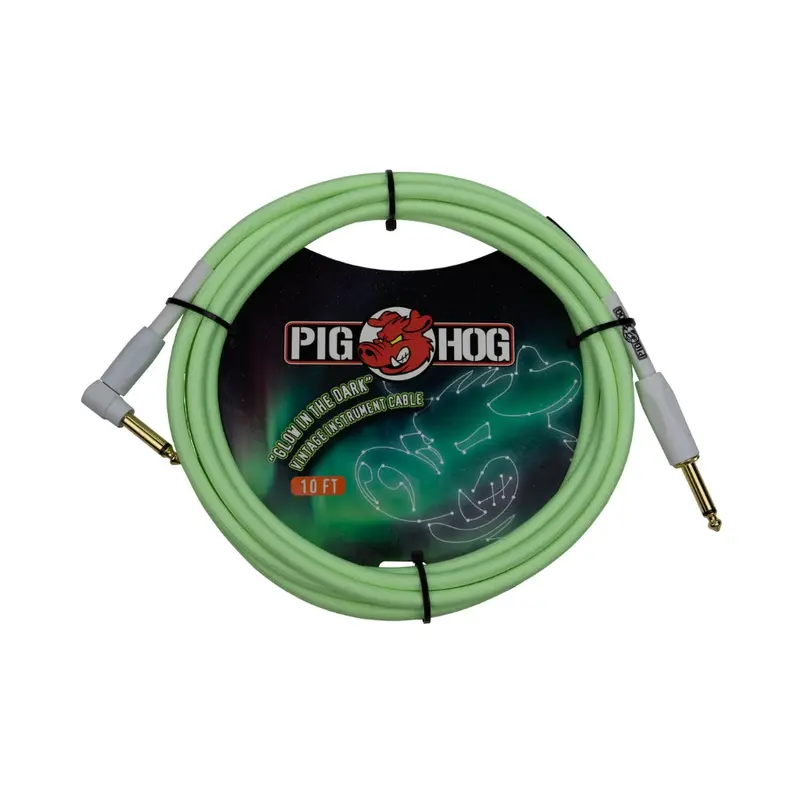 Pig Hog Vintage Glow-In-The-Dark Instrument Cable – 10 Ft, Right-Angle 1