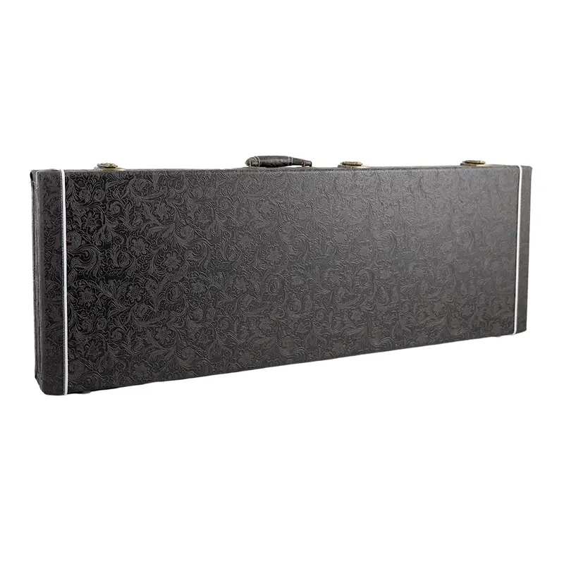 Premium Electric Guitar Hard Case – Black & Brown Paisley Exterior, Emerald Green Plush Lining 1