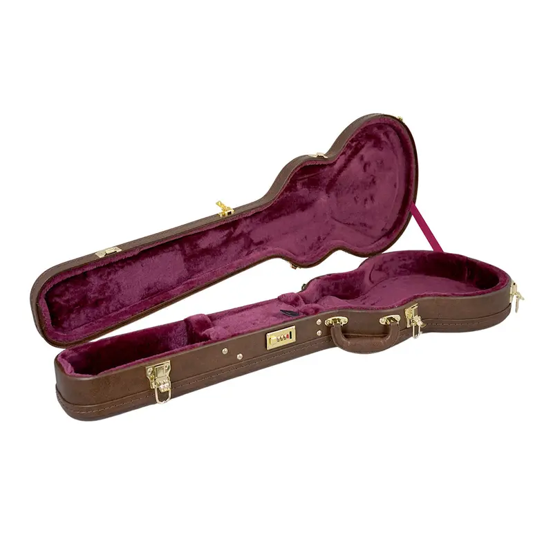 Premium Les Paul Style Hard Case – Brown Exterior, Red Plush Interior 1