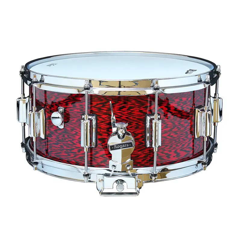 Rogers Dyna-Sonic Snare Drum – 14"X6.5", Red Onyx Beavertail Design 1
