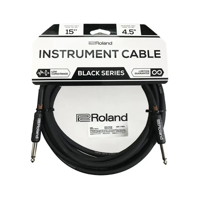 Roland Ric-B15: 15-Foot Straight 1/4-Inch Black Series Instrument Cable 1