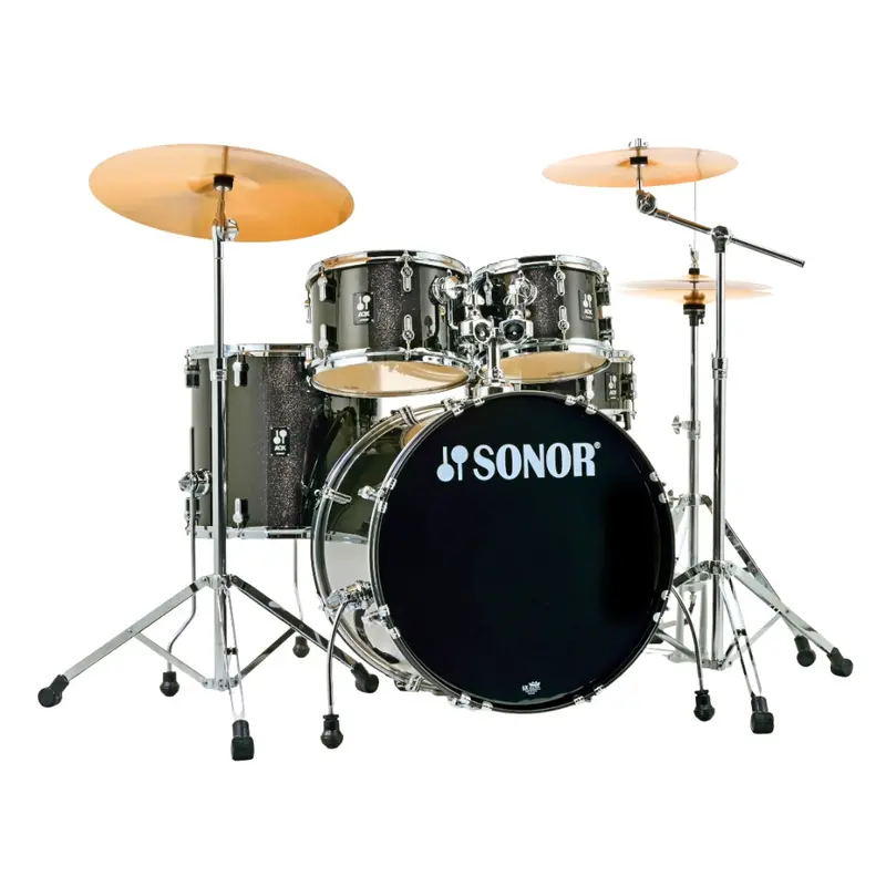 Sonor Aqx Stage 5-Piece Drum Set – Black Midnight Sparkle Finish W/ 1000 Series Hardware & Cymbals 1
