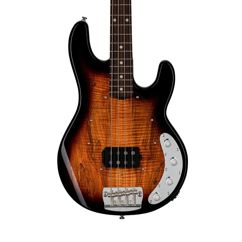 Sterling By Music Man Ray34 Bass Guitar With Spalted Maple Top In 3-Tone Sunburst 1