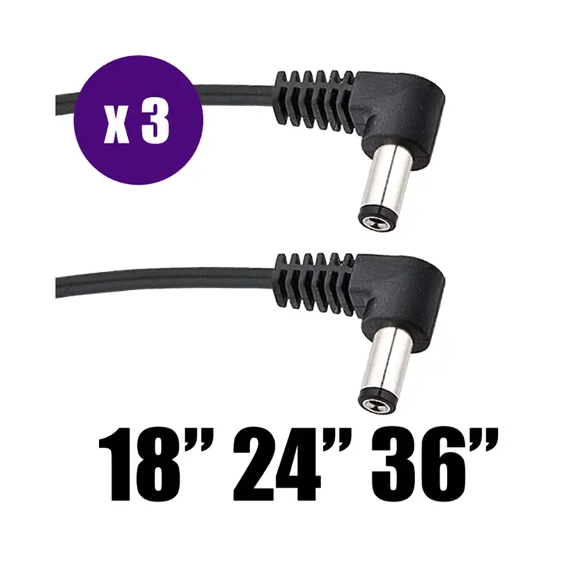 Voodoo Lab Standard Polarity 2.1Mm Right-Angle Instrument Cables (18"/24"/36") – 3-Pack 1
