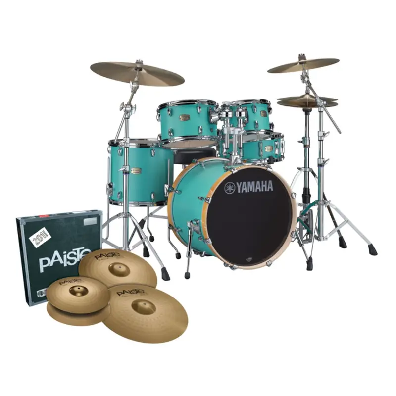Yamaha Stage Custom Birch Euro Shell Pack – Matte Surf Green (Includes Hardware & Cymbals) 1