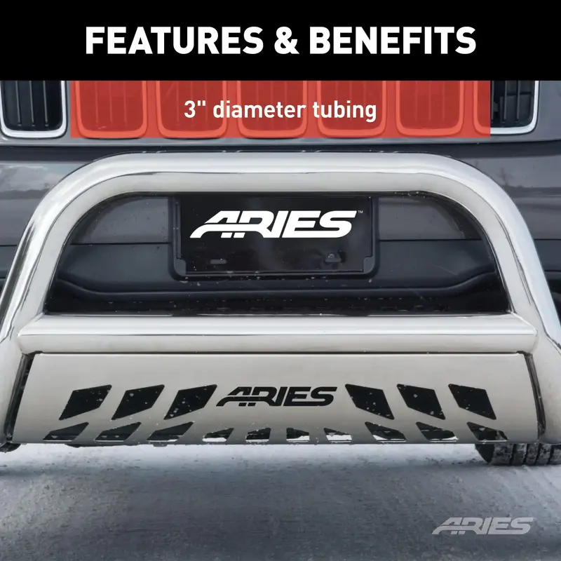 Aries Polished Stainless Steel Bull Bar – 3" Diameter, Fits Ford F-250/F-350 Super Duty 1
